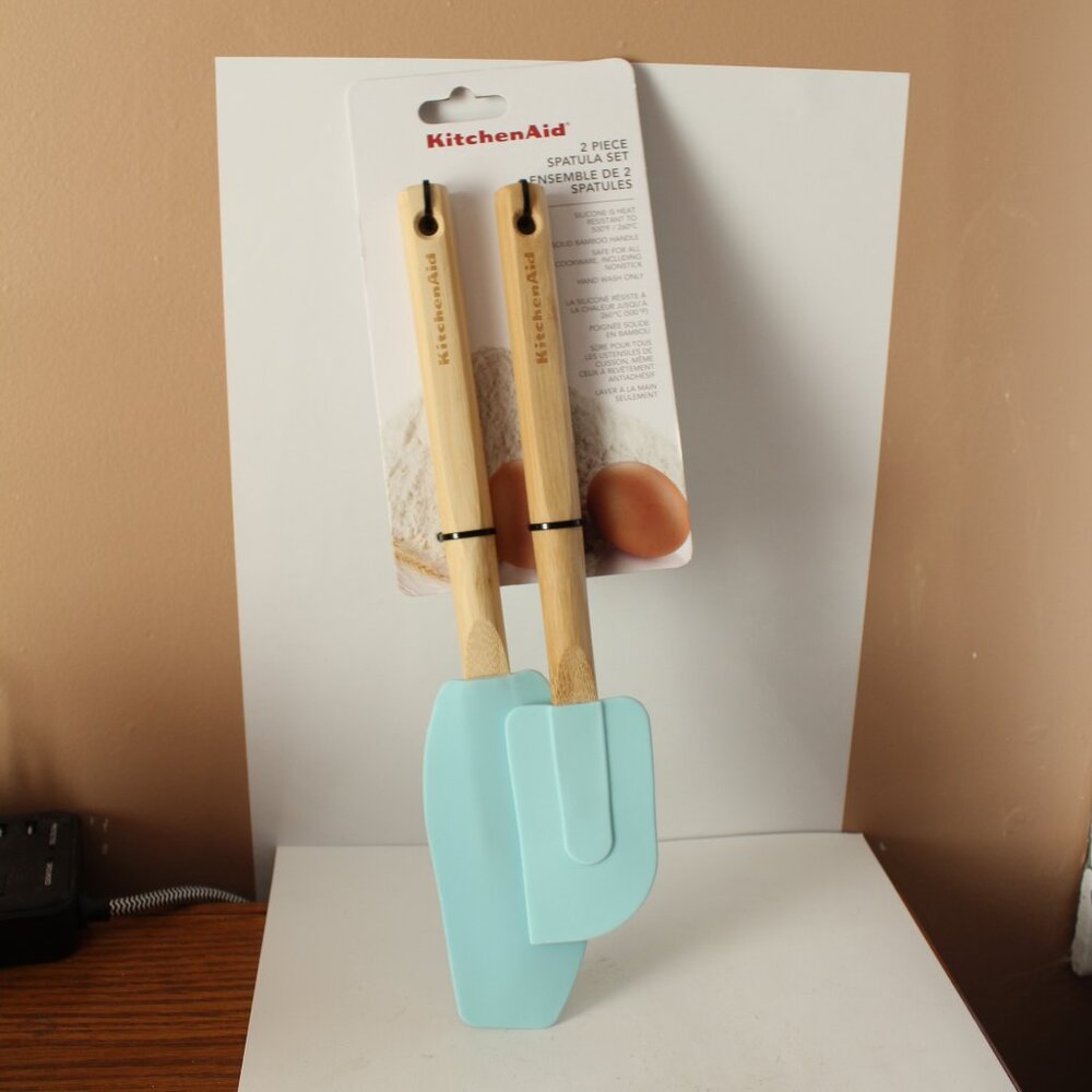 KitchenAid Mineral Water Spatula 2 Piece Silicone  Bamboo Handles